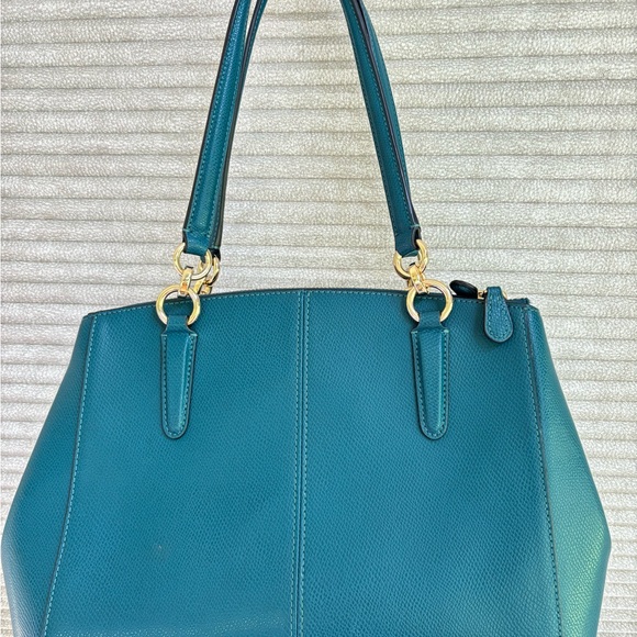 COACH  CHRISTIE CARRYALL IN CROSSGRAIN LEATHER  F13684 Turquoise - Picture 2 of 5